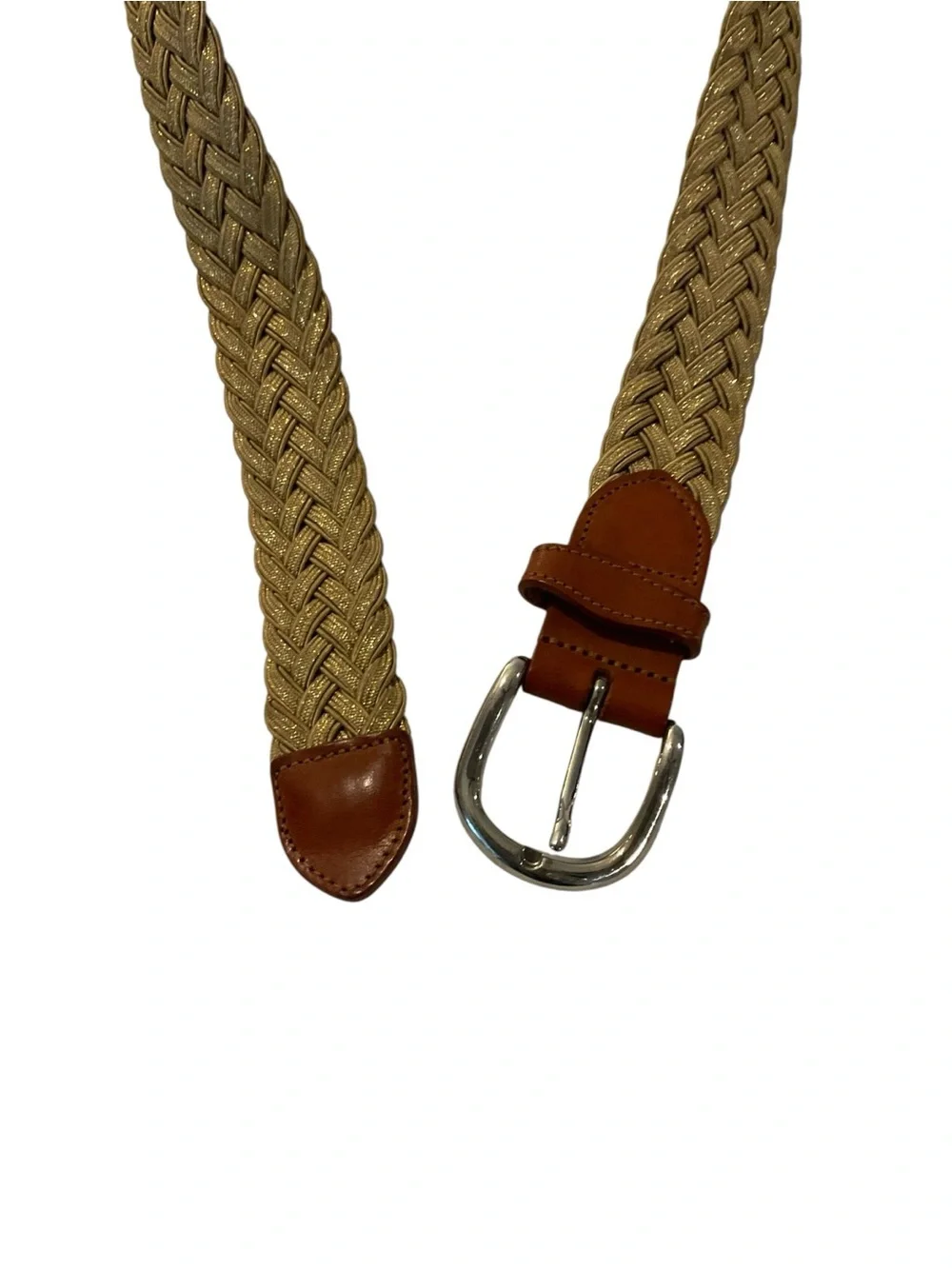 A.P.C. Braided Beige Belt with Brown Leather Trim